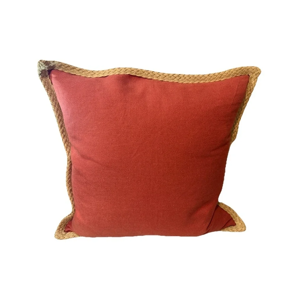 2x Pottery‎ Barn 20x20 Linen Pillows Coral Terracotta Unique Sage Jute Trim Zip
